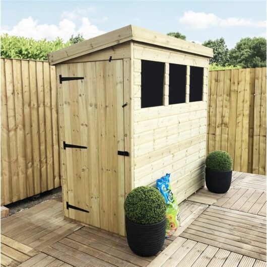 Marlborough - 8 x 3 Pressure Treated Tongue And Groove Pent Shed With 3 Windows And Side Door + Safety Toughened Glass