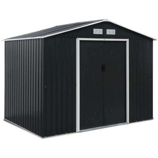 Metal garden shed 5.29m² with anchoring kit, Ferrain, Anthracite, 277x194x203 cm