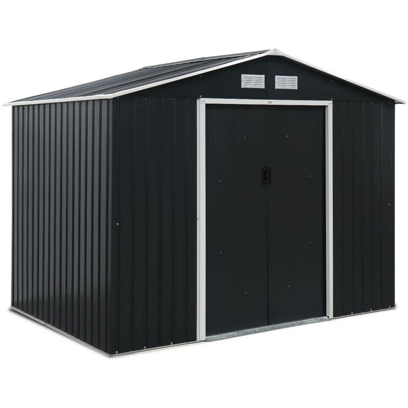 Metal garden shed 5.29m² with anchoring kit, Ferrain, Anthracite, 277x194x203 cm