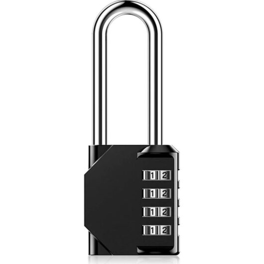 Outdoor long code padlock for gate, garden shed, long combination padlock with 4 large digits, black combination lock