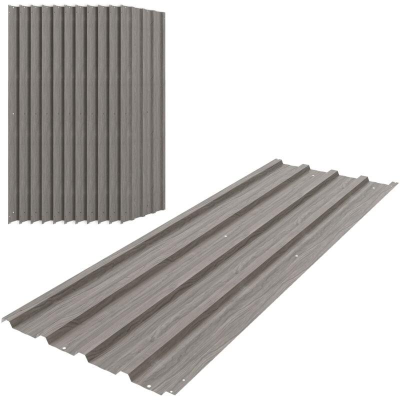 Pack of 12 Metal Roofing Sheets for Greenhouse and Shed Grey Wood Effect - Outsunny