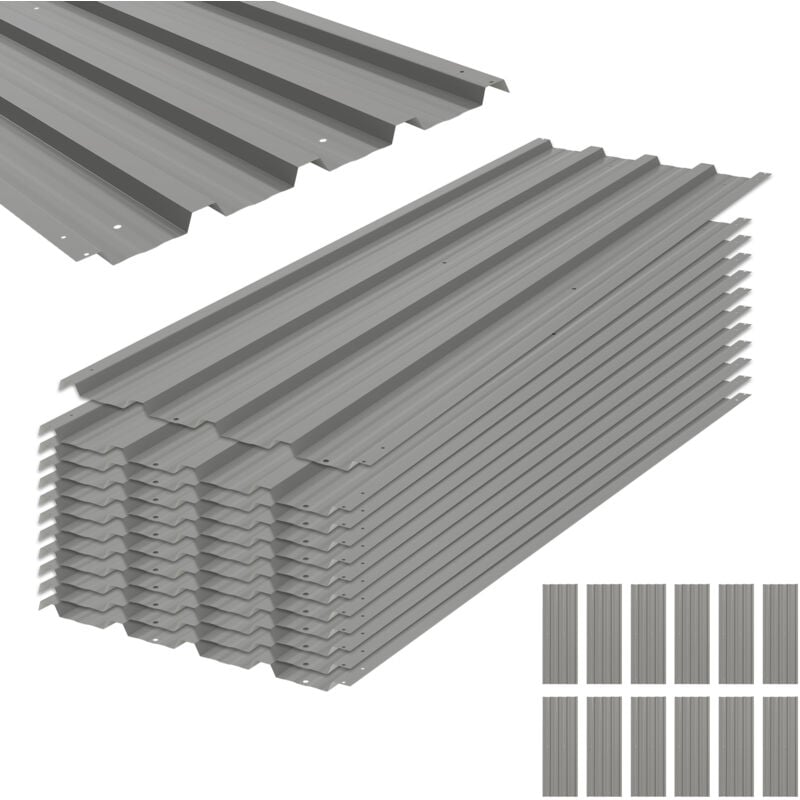 Pack of 12 Metal Roofing Sheets for Greenhouse and Shed Light Grey - Outsunny