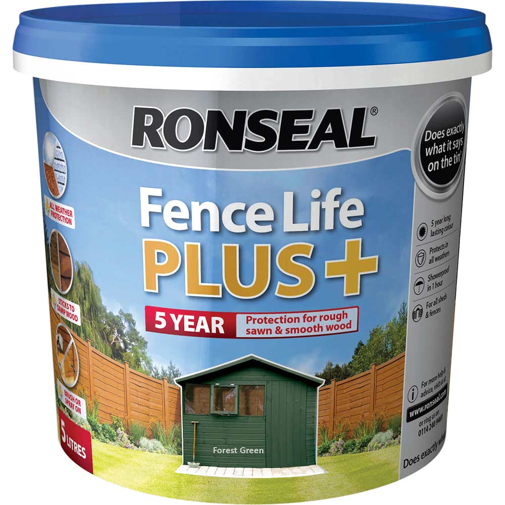 Ronseal Fence Life Plus 5 Year Protection Shed & Fence Paint Forest Green 5l