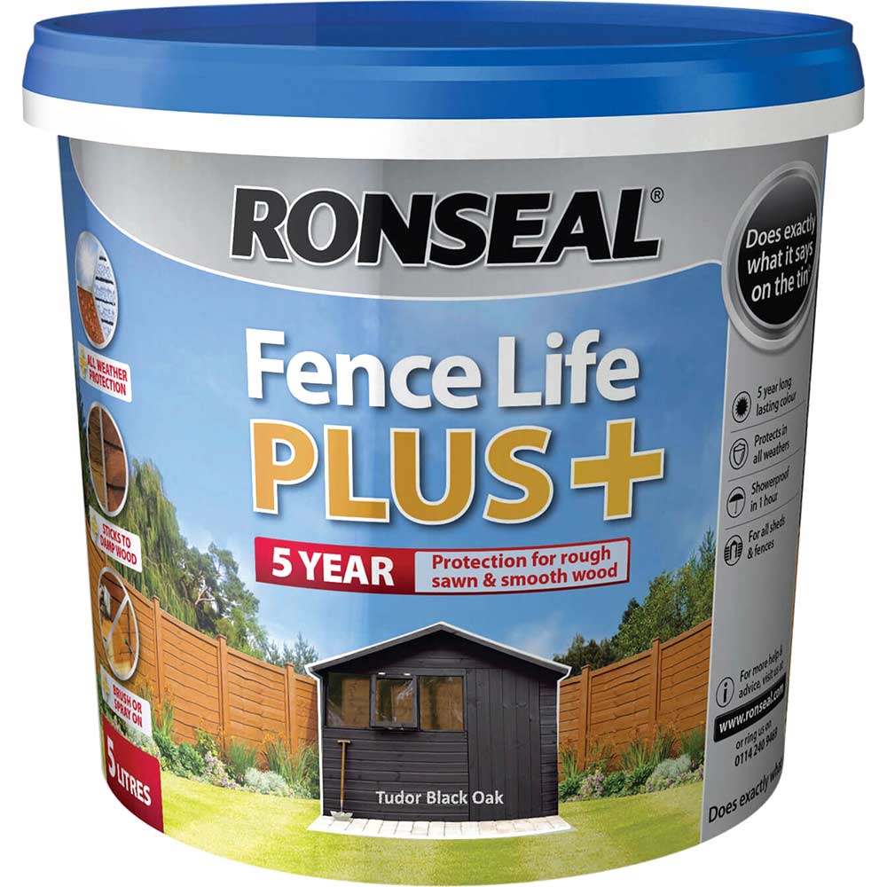 Ronseal Fence Life Plus 5 Year Protection Shed & Fence Paint Tudor Black 5l