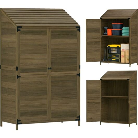Wooden Garden Storage Shed w/Double Doors and Shelves, Olive Brown - Outsunny