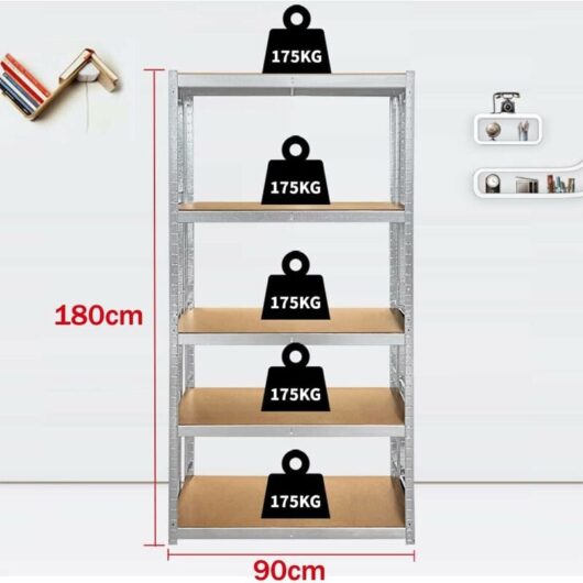 5 Tier Heavy Duty Metal Garage Shelving Units Galvanised Storage Racking Boltless Shelves, Ideal For Workshop, Shed, Office, Kitchen, Up to 875KG
