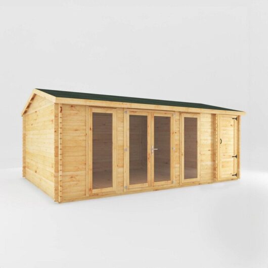 6.1 x 3 m Home Office Studio with Side Shed - 28 mm - Timber - L414.1 x W616.4 x H272.6 cm - Brown