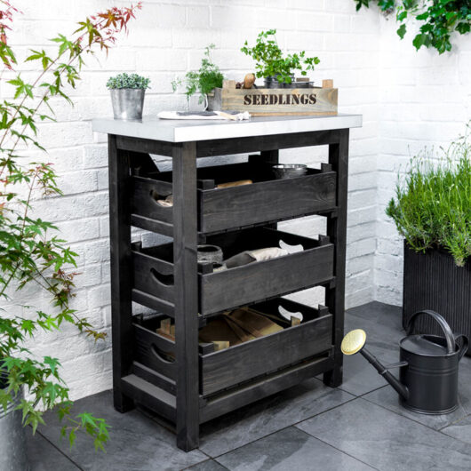 Garden Trading - Moreton Shed Unit Potting Table 3 x Storage Drawers Black