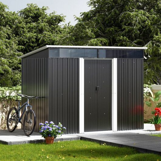 Livingandhome - Garden Metal Storage Shed with Lockable Sliding Doors