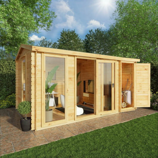 Mercia Contemporary 10' 3" x 15' 3" Reverse Apex Log Cabin - Premium 19mm Cladding Loglap