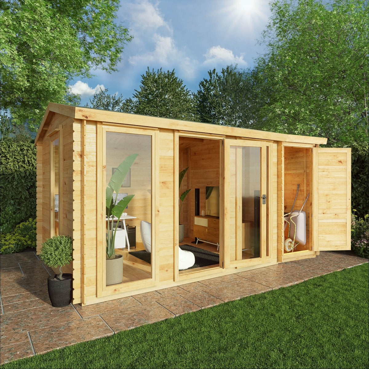 Mercia Contemporary 10' 3" x 15' 3" Reverse Apex Log Cabin - Premium 19mm Cladding Loglap