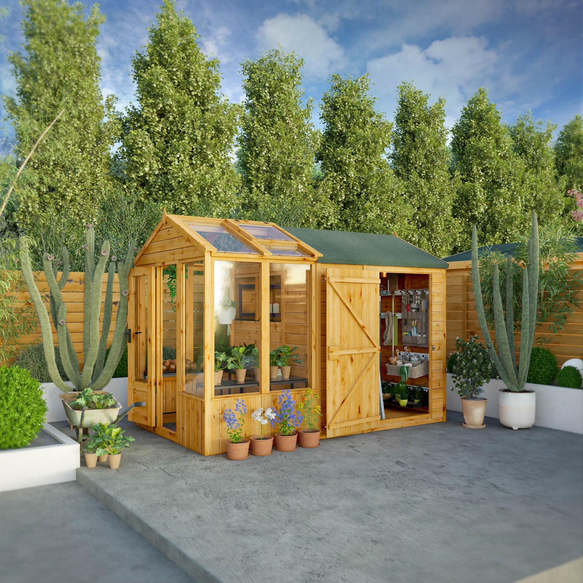 Mercia Woodsman 10' 4" x 6' 3" Apex Combi Greenhouse Shed - Premium Dip Treated Shiplap- Glass Windows
