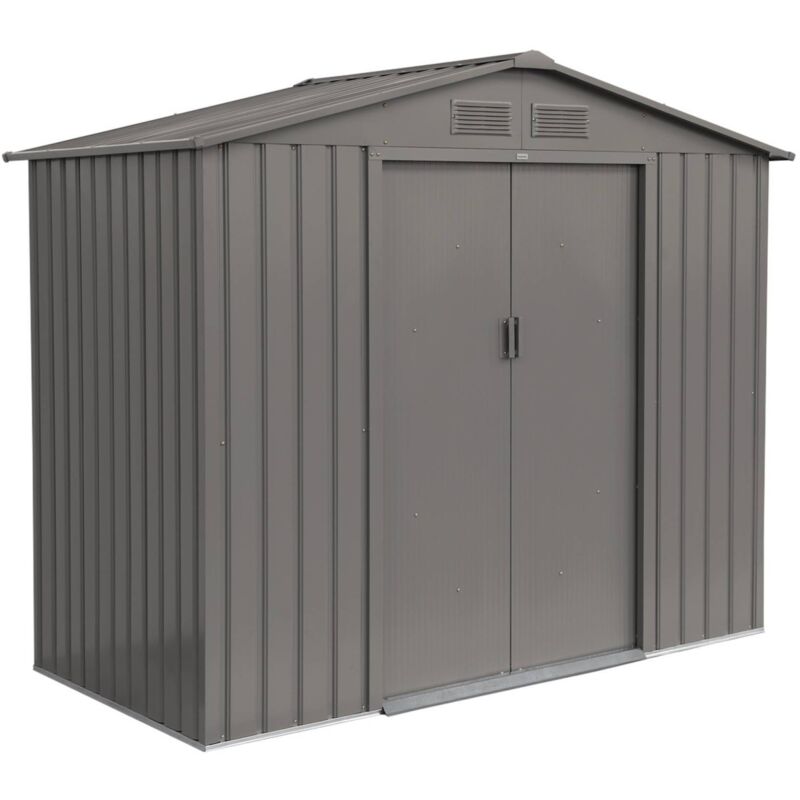 Metal garden shed - Houtland 2.71 m² beige finish - Tool storage cabin with double sliding doors, floor anchoring kit included, l 213 x d 131 x h 185
