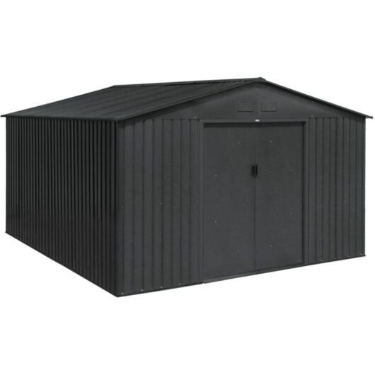 Metal garden shed - Slack - 12,99 m² anthracite - Two sliding doors, floor fixing kit included, L 341 x 386 x 211cm