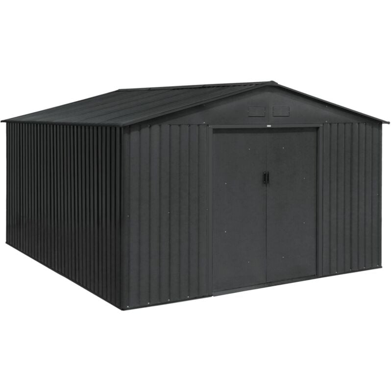 Metal garden shed - Slack - 12,99 m² anthracite - Two sliding doors, floor fixing kit included, L 341 x 386 x 211cm