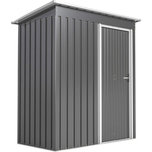 Outsunny - 5 x 3ft Garden Storage Shed Sliding Door Sloped Roof Tool Light Grey