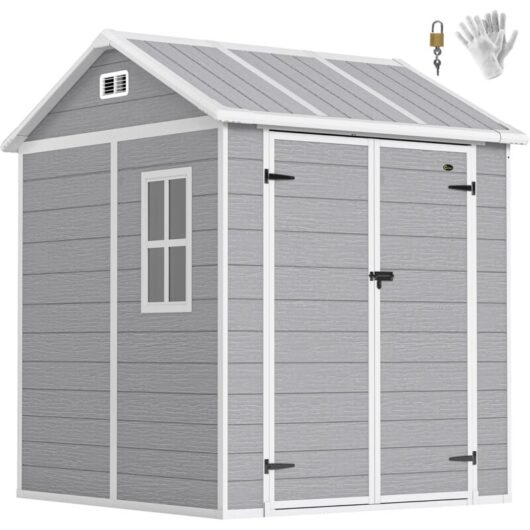 Outsunny - 6 x 6ft Plastic Garden Shed with Floor, Window, Vents, Grey