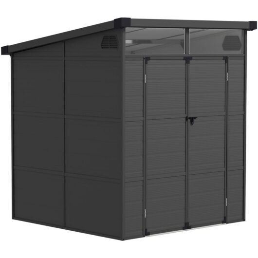 Outsunny - 6 x 6ft Plastic Garden Shed with Windows and Air Vents, Dark Grey
