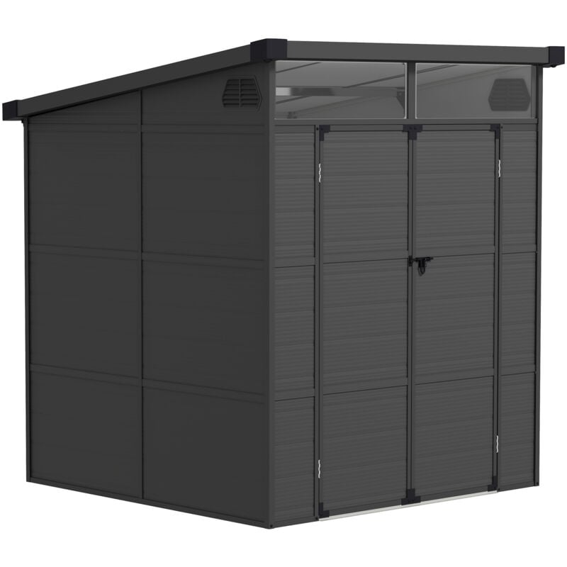 Outsunny - 6 x 6ft Plastic Garden Shed with Windows and Air Vents, Dark Grey