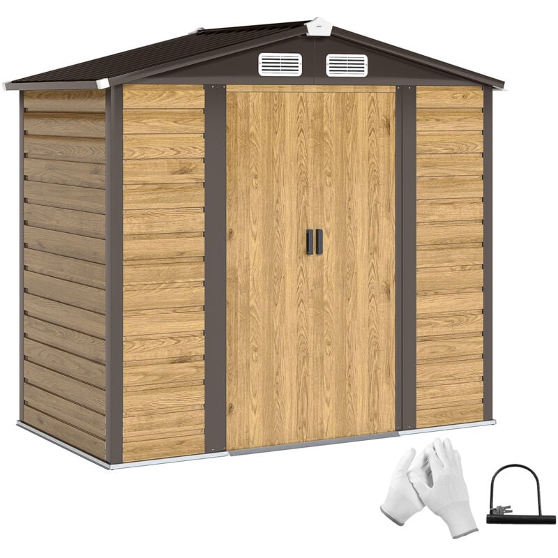 Outsunny 7 x 4ft Upgraded Metal Shed with Lock, Easy to Assemble, Natural