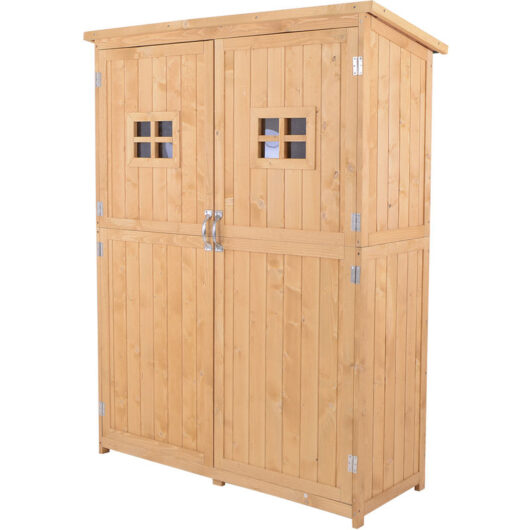 Outsunny - Wooden Garden Shed Tool Storage Cabinet Double Door Shelf Nature Wood