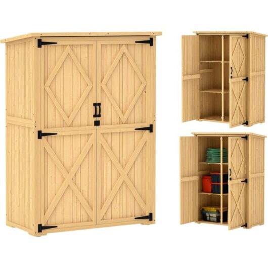 Outsunny Wooden Tool Storage Cabinet with Double Doors, Natural