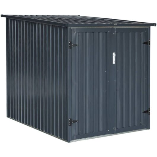 Sweeek - Bike garage, storage for 2 bikes, grey galvanised steel, w 142 x d 198 x h 157 cm
