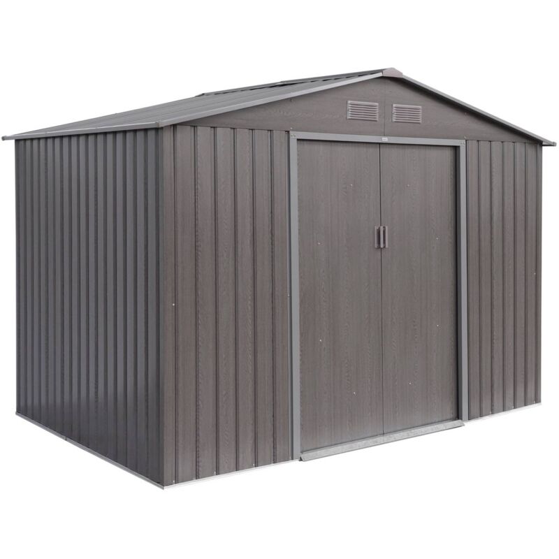Sweeek - Metal Garden Shed - ferrain 5.29 m² Wood Effect - Tool Shed with Two Large Sliding Doors, Ground Fixing Kit Included, Storage House, Utility