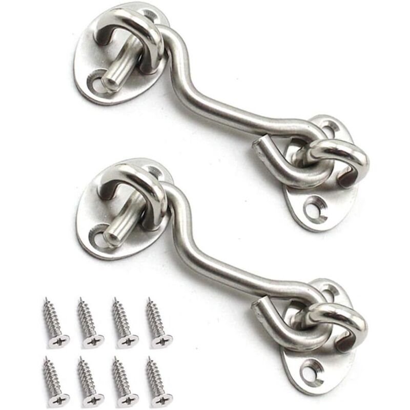 Tinor - 2 Pieces Cabin Hook Eye Door Latch Stainless Steel with Screws 3 Inch for Shed Door Garage Doors - Silver