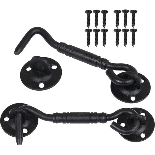 Tinor - 2 Pieces Cabin Hook, Window Bracket, Door Catch, Stainless Steel Shed Latch for Shed Door Garage Door Cabin Windows, 4 Inch (Black)
