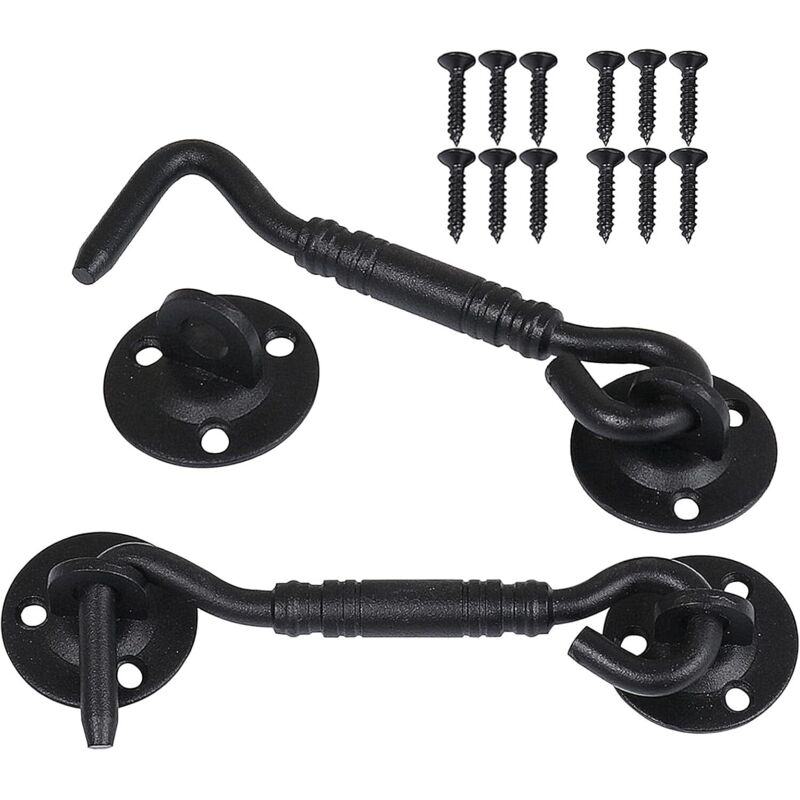 Tinor - 2 Pieces Cabin Hook, Window Bracket, Door Catch, Stainless Steel Shed Latch for Shed Door Garage Door Cabin Windows, 4 Inch (Black)