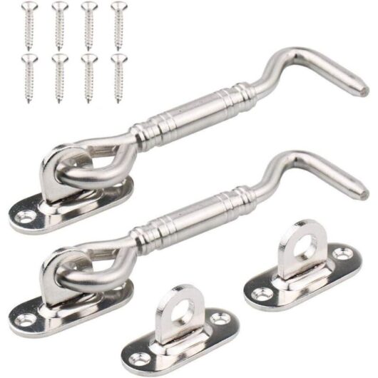 Tinor - Cabin Hook,2 Pack Stainless Steel Shed Lock 4 Inch Gate Latch for Door Window Lock Silver
