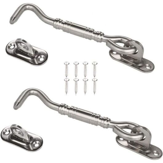 Tinor - Cabin Hook,2 Pack Stainless Steel Shed Lock 6 Inch Gate Latch for Door Window Lock Silver