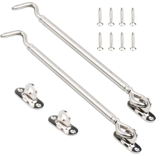 Tinor - Stainless Steel Cabin Hook, Heavy Duty Gate Latch Lock Shed, Swing Door Catch, Window Fitting Silent Bracket with Screws, 205mm, 2 Pack