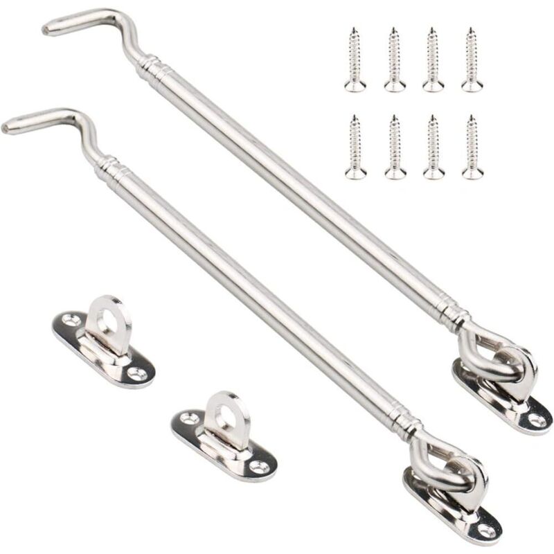 Tinor - Stainless Steel Cabin Hook, Heavy Duty Gate Latch Lock Shed, Swing Door Catch, Window Fitting Silent Bracket with Screws, 205mm, 2 Pack