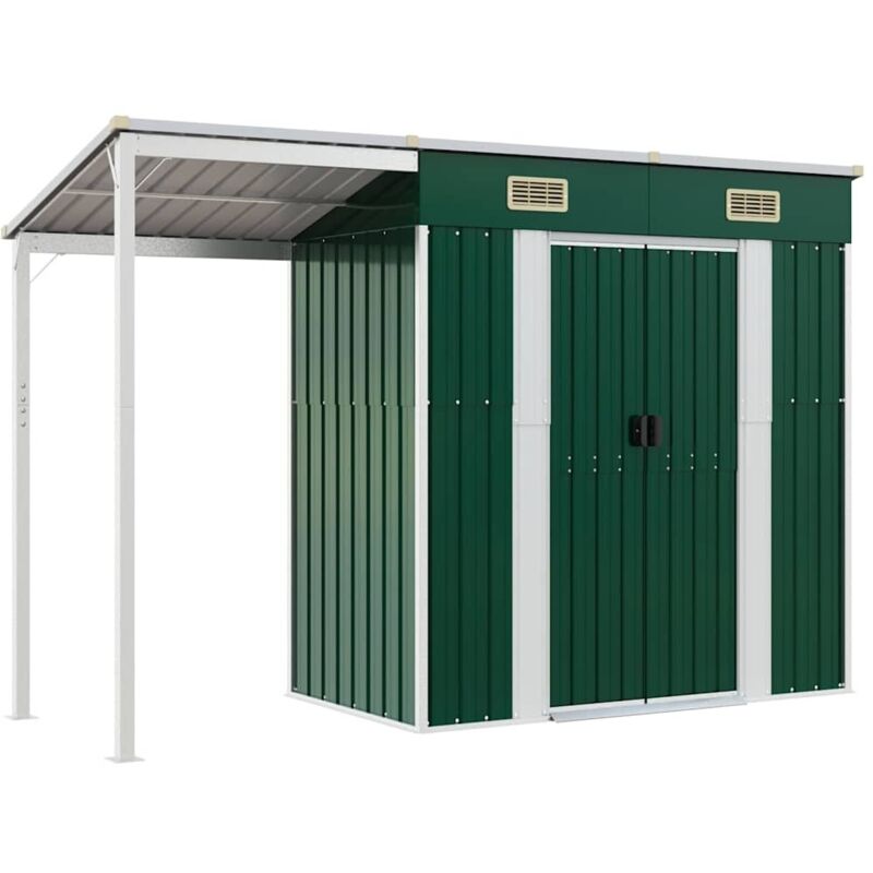 Vidaxl - Garden Shed with Extended Roof Green 277x107x181 cm Steel