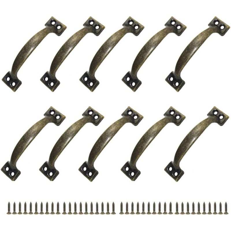 10 Pcs Furniture Handles Door Knobs Pulls Center to Center Rustic Zinc Alloy Handles for Kitchen Barn Door Garden Shed (120MM)