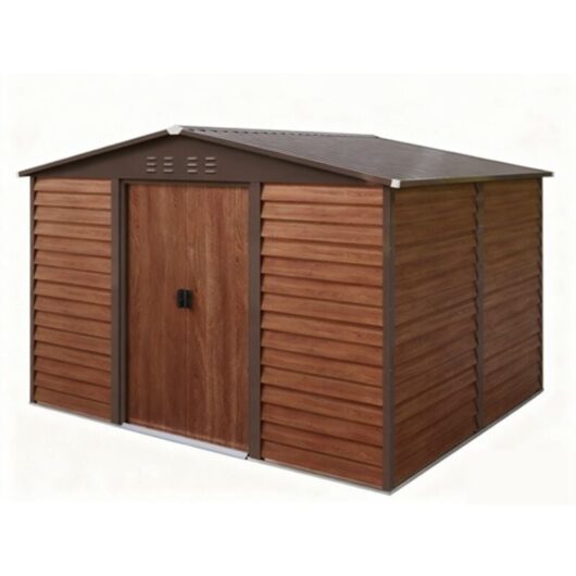 10X8ft Galvanized Metal Garden Shed Outdoor Tool Storage Shed With Base Brown