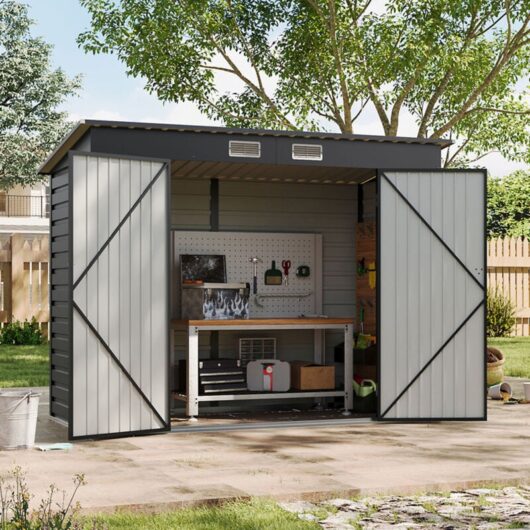 239.5cm W Outdoor Galvanized Steel Storage Shed with Dual Doors