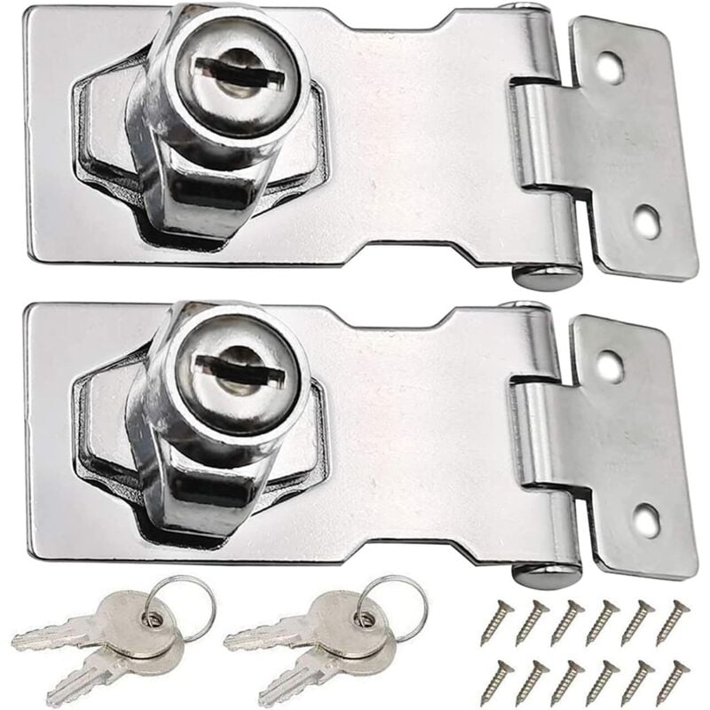 2Pcs Stainless Steel Locking Hasp 80mm Door Bolt Latch Buckle with Padlock and Key for Locking Shed Doors Cabinets Boxes Furniture