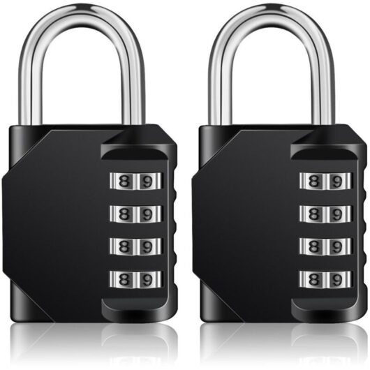 4 Digit Code Lock, Locker Lock for Sports, School, College Locker Room, Code Lock for Locker, Garden Shed (2 Pieces, Black)