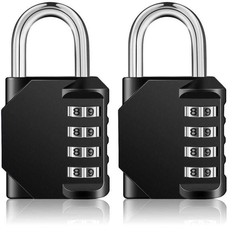 4 Digit Code Lock, Locker Lock for Sports, School, College Locker Room, Code Lock for Locker, Garden Shed (2 Pieces, Black)