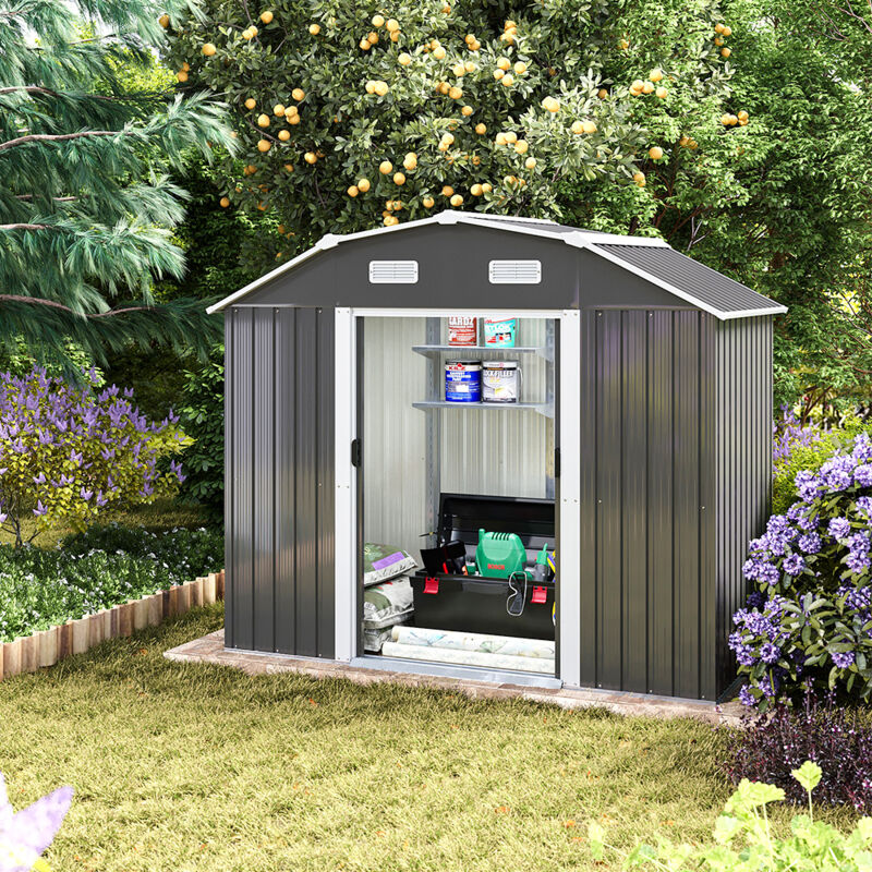 7.7ft W Bike Sheds Large Galvanized Steel Acrylic Storage Shed