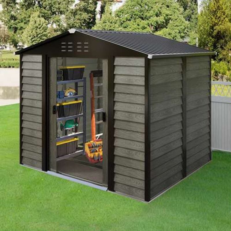 8X6ft Galvanized Metal Garden Shed Outdoor Tool Storage Shed With Base Grey