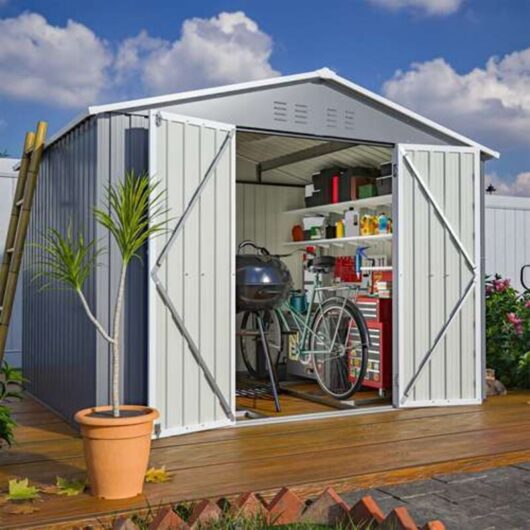 BIRCHTREE Garden Shed Metal Apex Roof 8FT X 6FT Outdoor Storage With Free Foundation Grey