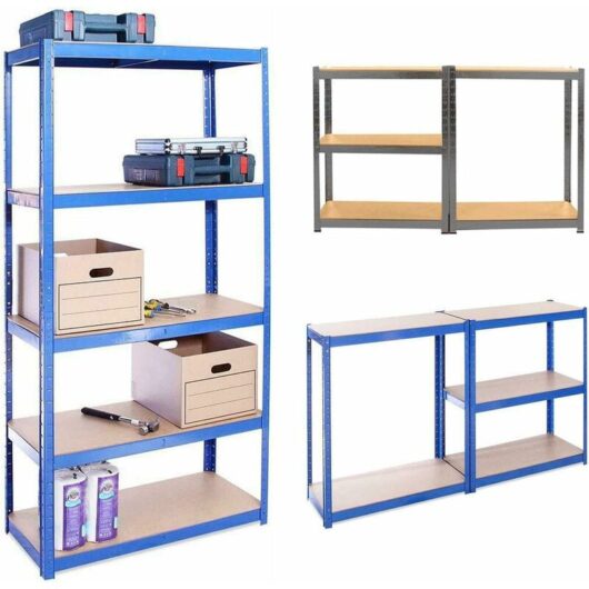 Briefness - Metal Racking, Steel & mdf Boltless Shelves, 180cm x 90cm x 40cm, Blue 5 Tier (175KG Per Shelf), 875KG Capacity Garage Shed Storage