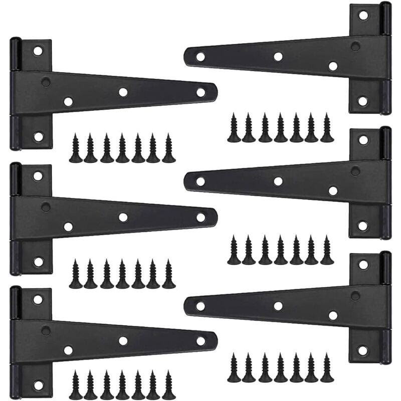 Csparkv - 6pcs Heavy Duty Door Hinges, 10 Inch Door Hinges, Black t Hinges, Stainless Steel Flat Hinges Iron Door Hinges Heavy Duty Hinges for Doors,