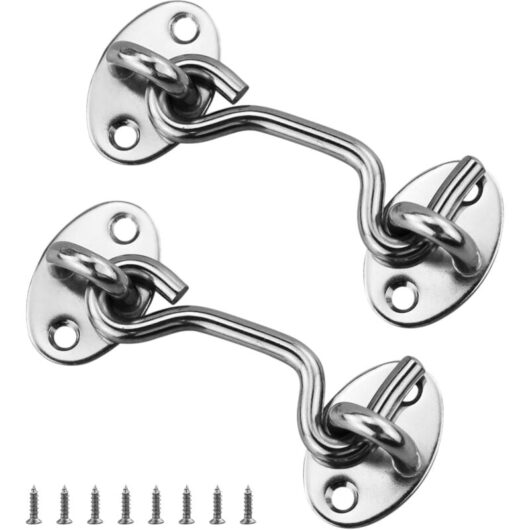 Csparkv - Cabin Hook 2 Pieces Door Hook Lock, Stainless Steel Door Hook Lock, with Mounting Screws, for Window, Barn Door, Shed Door, Garage Door (75