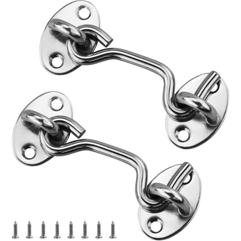 Csparkv - Cabin Hook 2 Pieces Door Hook Lock, Stainless Steel Door Hook Lock, with Mounting Screws, for Window, Barn Door, Shed Door, Garage Door (75