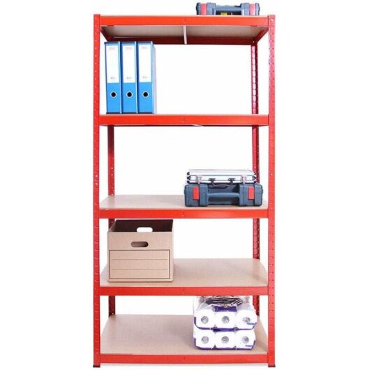 Dayplus - red - 5 tier metal shelving unit storage racking shelves garage warehouse shed 150x70x30cm
